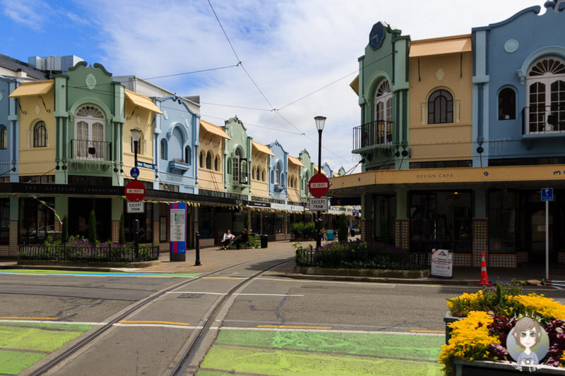 Eine bunte Häuserzeile in Christchurch