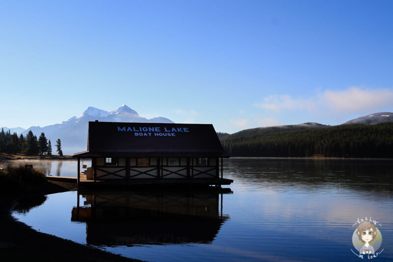 Boote leihen auf dem Maligne Lake, Jasper, Kanada