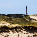 Erster Blick auf den Leuchtturm von Noderney, Deutschland