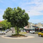 Straße mit einem Baum in der Mitte im Ort Leurca Australien